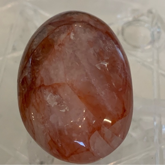 2.25" Hematoid Red Fire Quartz Crystal Polished Palm Stone Chakras Madagascar - Picture 11 of 11